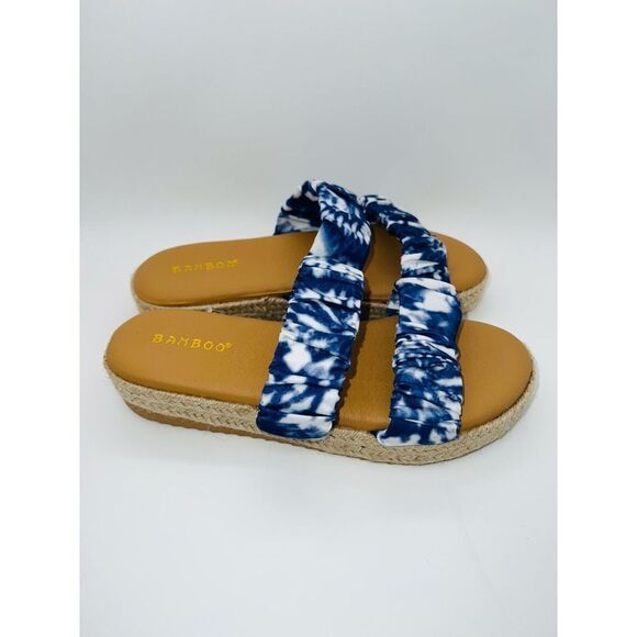 Bamboo Navy Tie-Dye Superb Double-Strap Platform Slide Sandals Size 6 New - Picture 5 of 9
